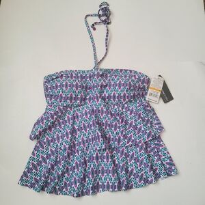 Kenneth Cole Reaction Halter Ruffle Tiered Tankini Swimsuit Top Size S Multicolo